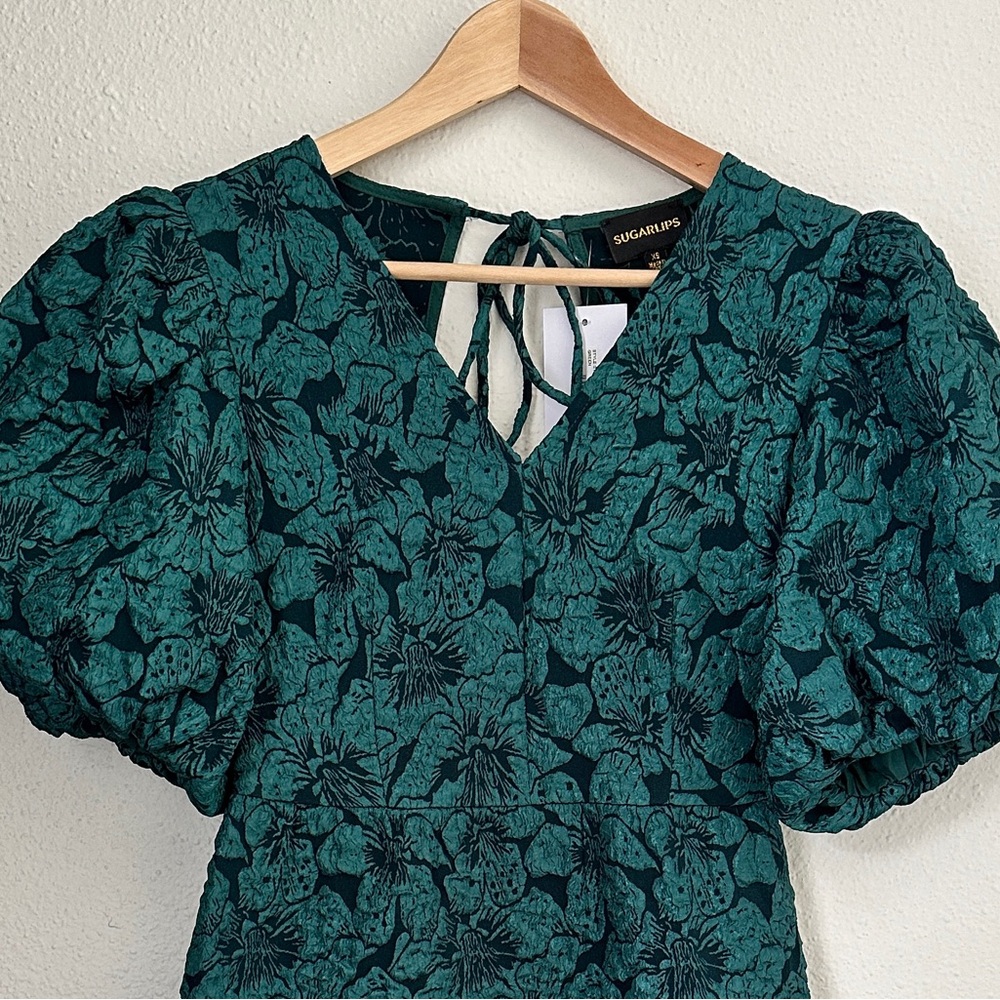 Emerald Green Mini Baby Doll Dress with V Neckline SZ XS - HOCO Formal - Picture 3 of 6